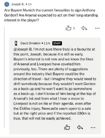 David Ornstein：关于戈登，拜仁的兴趣并不新鲜，而且我们知...