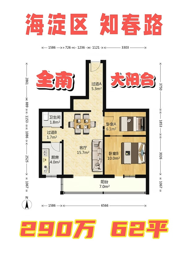 冲了！蓟门东里 290万 62平 海淀区 知春路