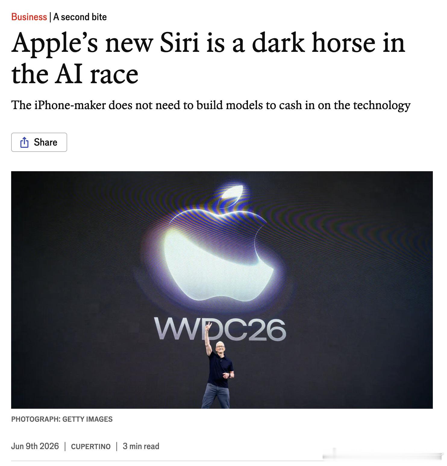 经济学人，苹果新版 Siri：AI 竞赛中的一匹黑马 Apple’s ...