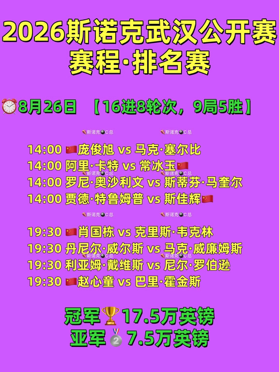 2026斯诺克武汉公开赛赛程