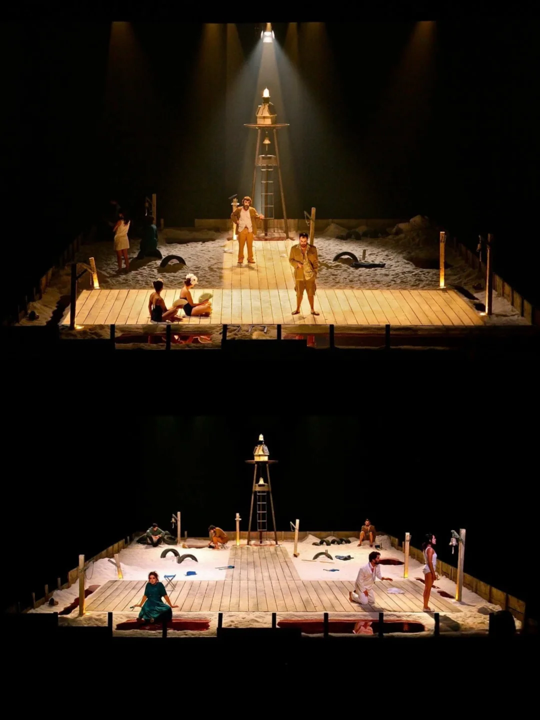 通过简单的布景，直接的线条以及灯光的配合