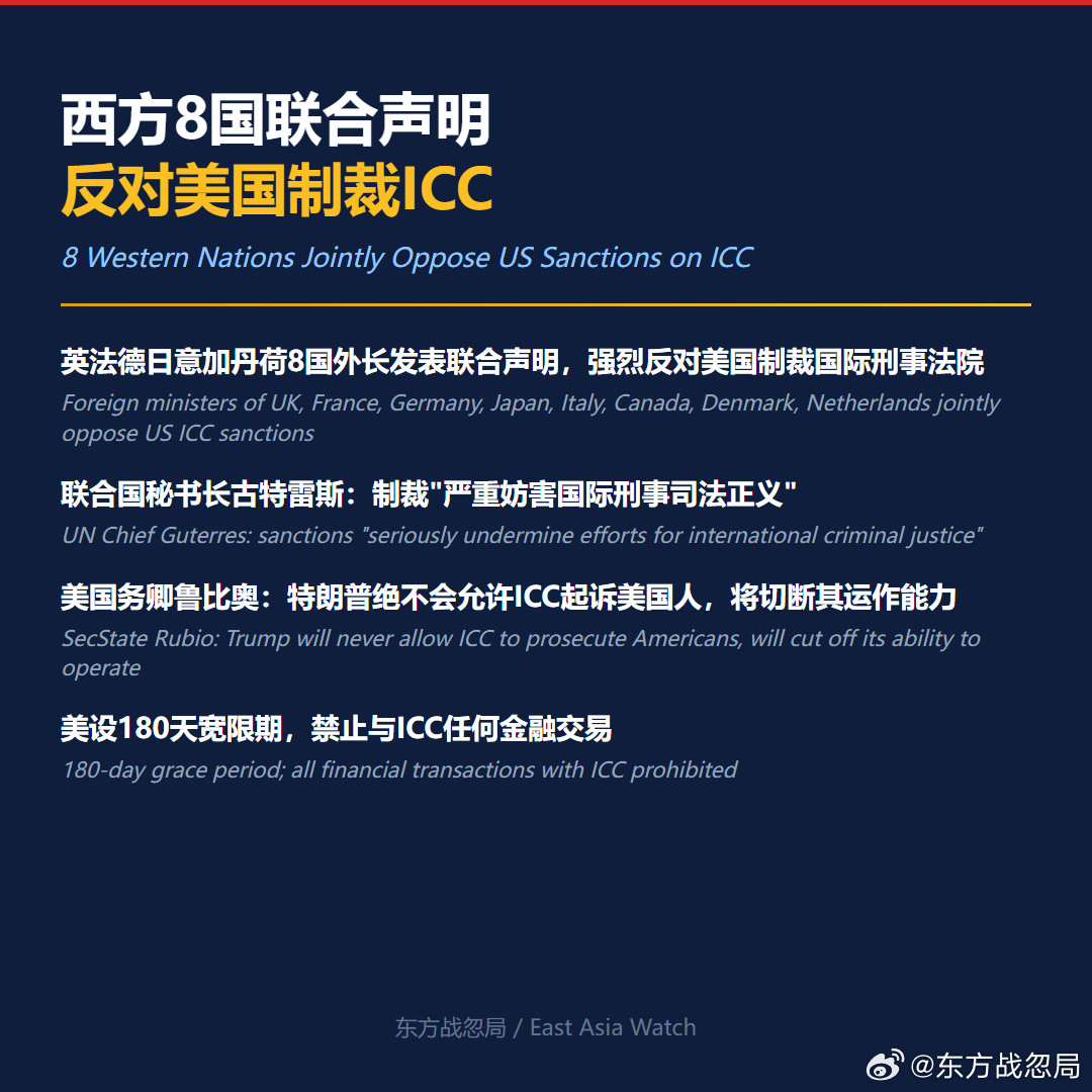 西方8国联合声明 反对美国制裁ICC ​