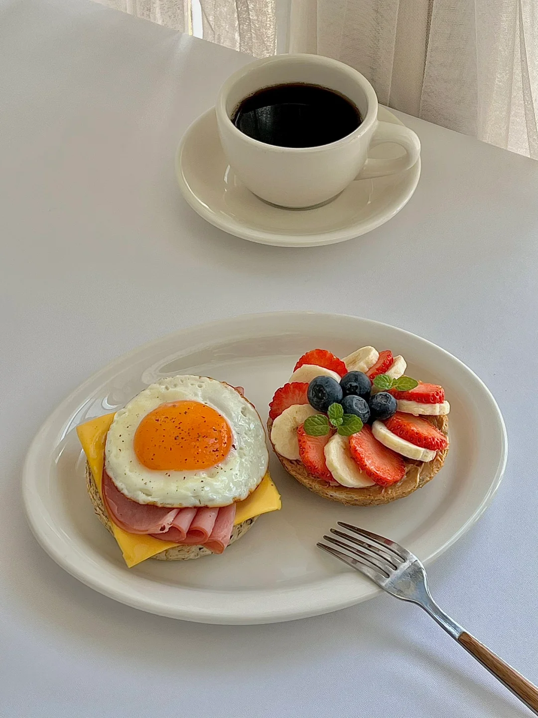 ☀️工作日早餐｜开放式贝果双拼三明治🥪