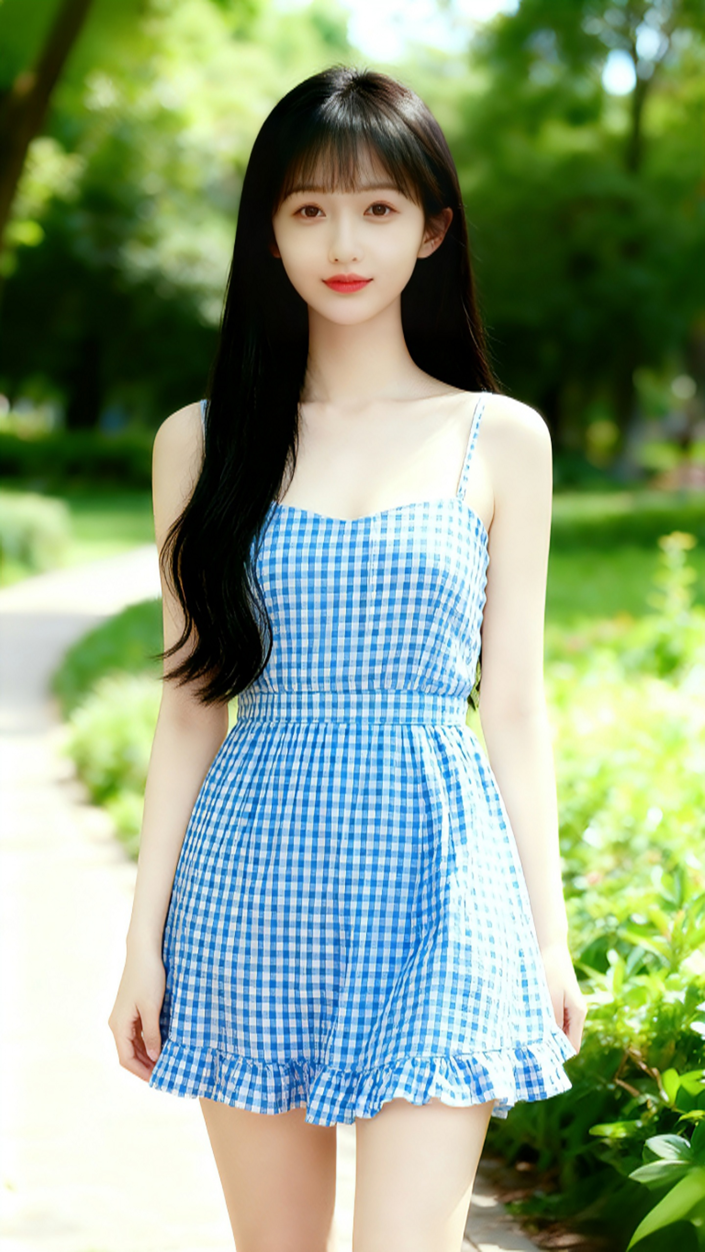 青春的美女她像是被春天偏爱的造物，每一步都踏在光的琴键上。  长发并非...