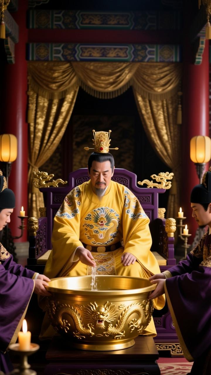 《英宗释疑：盘龙金盆背后的智慧与宽容》
在历史的长河中，总有一些故事，如同璀璨的星辰，照亮了黑暗的夜空。今天，我们要讲述的，就是这样一个故事。它发生在宋朝，一个充满智慧与宽容的皇帝——英宗，如何用一个盘龙金盆，释疑了一个忠臣的罪名。
那是一个风起云涌的时代，仁宗立太子，朝堂之上，争议纷纷。王珪，一个