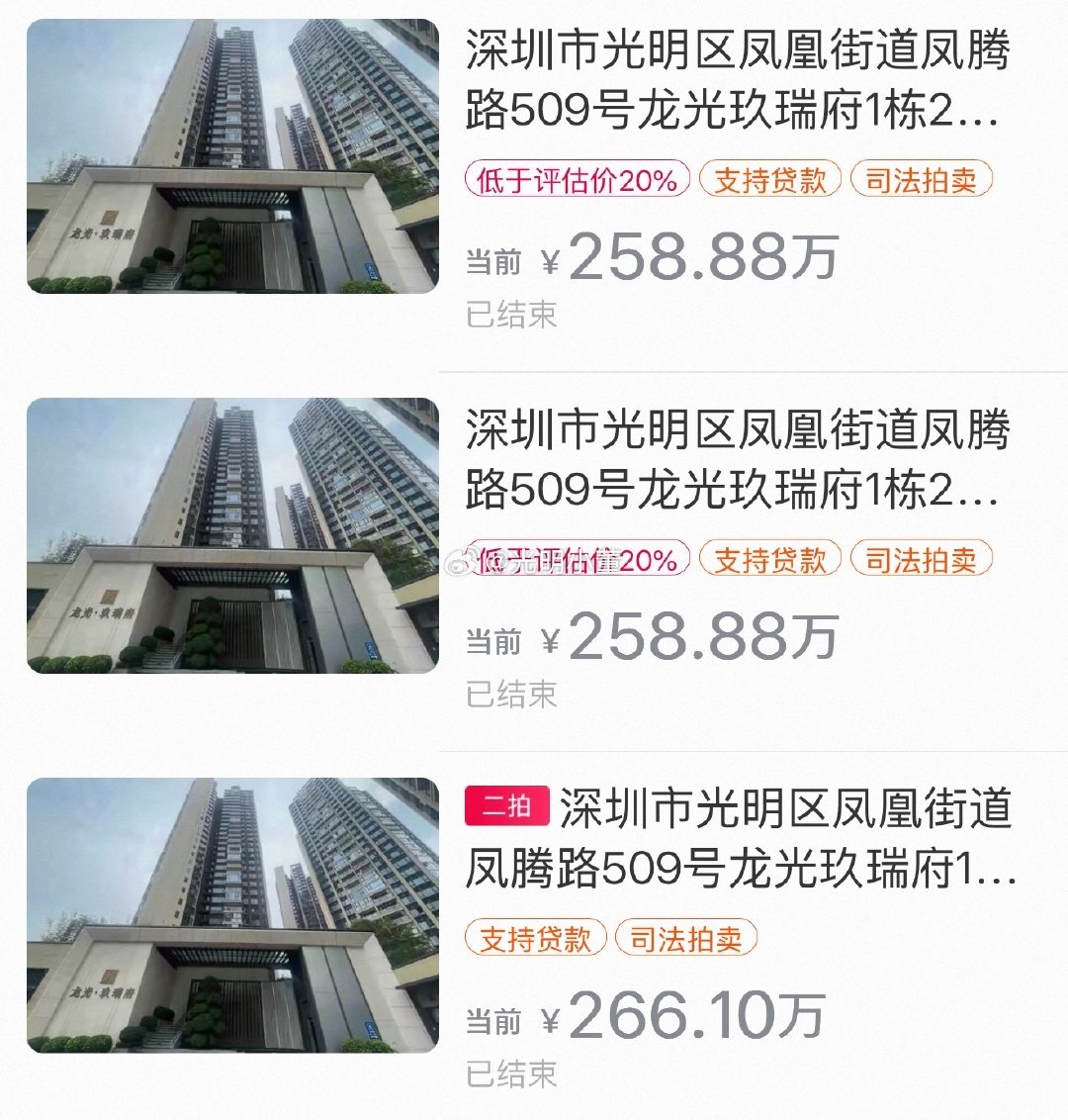 #深圳买房# 
二拍要比一拍的价格还要贵，大家都想捡漏，这套市场价格330左右，还是有不少空间的。最近法拍的成交率还是蛮高的[吃瓜][吃瓜] ​