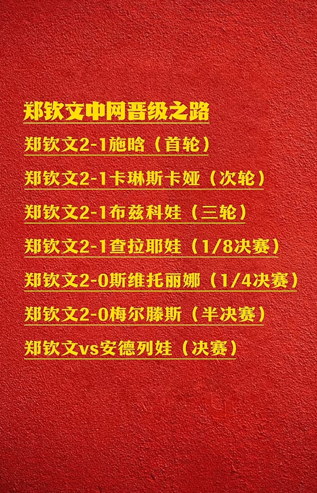 郑钦文进入单打中网决赛
