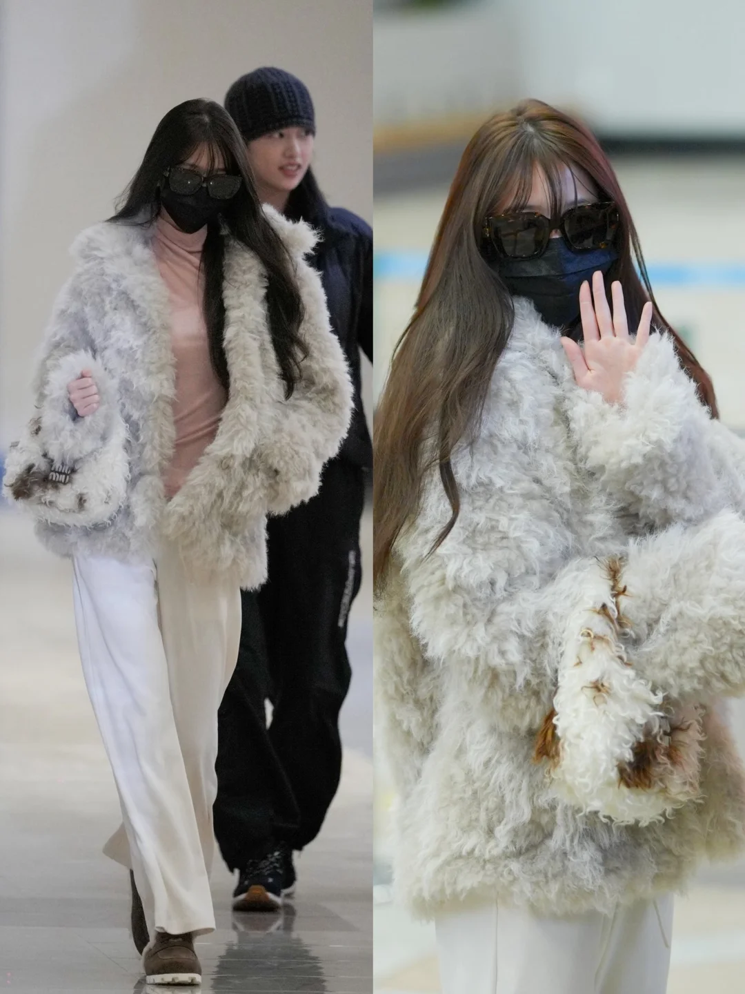 张元英今日机场，一身毛绒元素好保暖