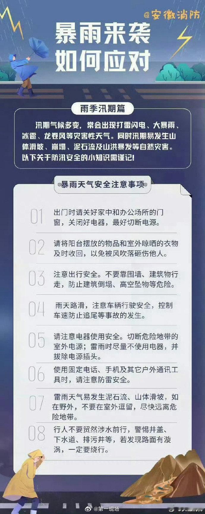 【暴雨来袭该如何应对】#海南全省转移群众超4万人# 强降雨、强对流等天气严重影响了人们的生活和出行。面对暴雨来袭，我们应该如何防范和应对呢？#海南特大暴雨最大降雨量破六百毫米# ​