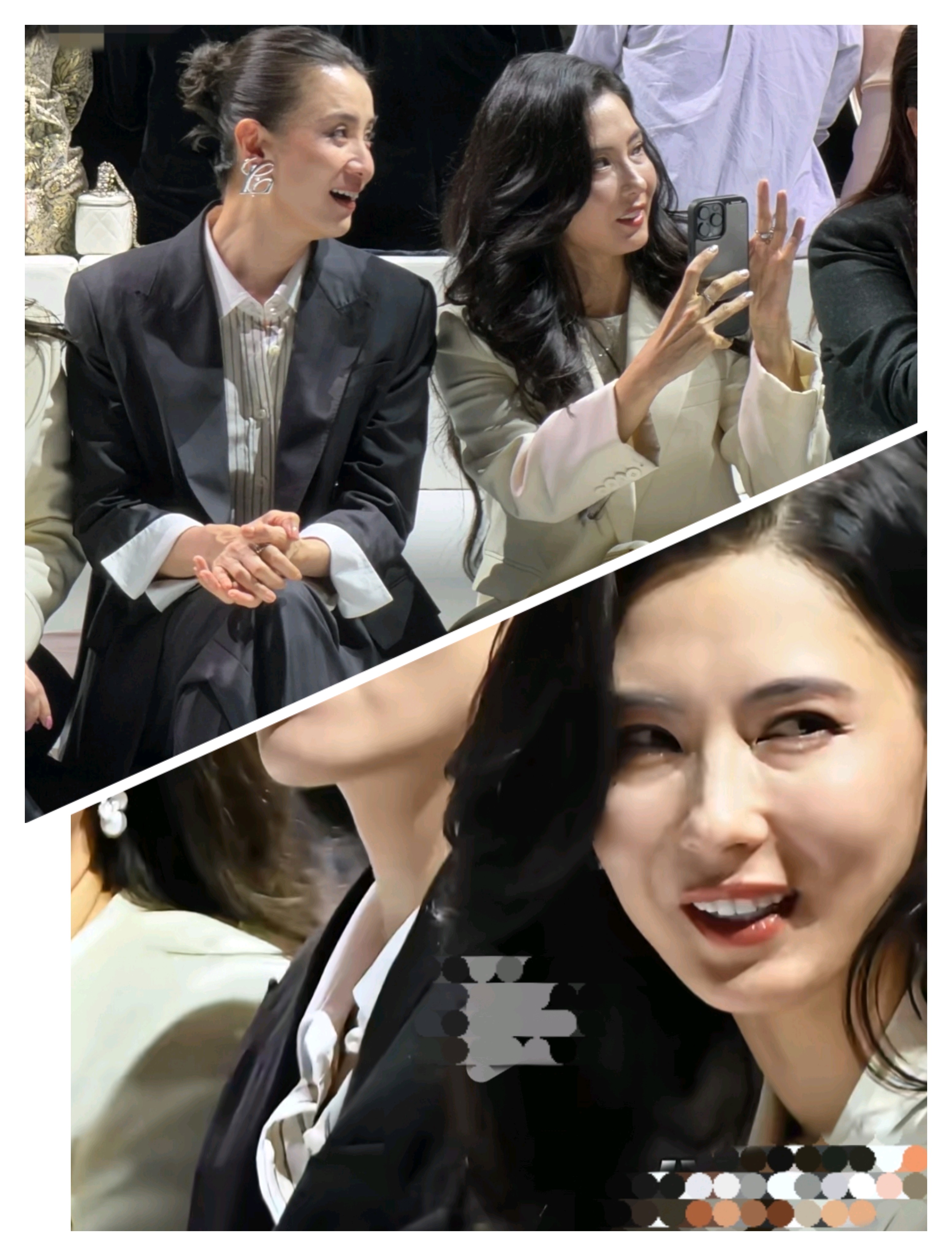张柏芝的脸肿了，但手又很干瘦，应该是医美动过脸了，可惜她那么顶级的骨相，自然老去更美。旁边宋佳的脸看起来就自然多了。

说明张柏芝对自己外貌还是不够自信。

不得不说宋佳的性格真好，跟谁都能聊得来，不卑不亢。虽然她之前跟张柏芝也没怎么合作，也不算熟，但两人坐在一块时，还是能开心的聊起来。

张柏芝拿