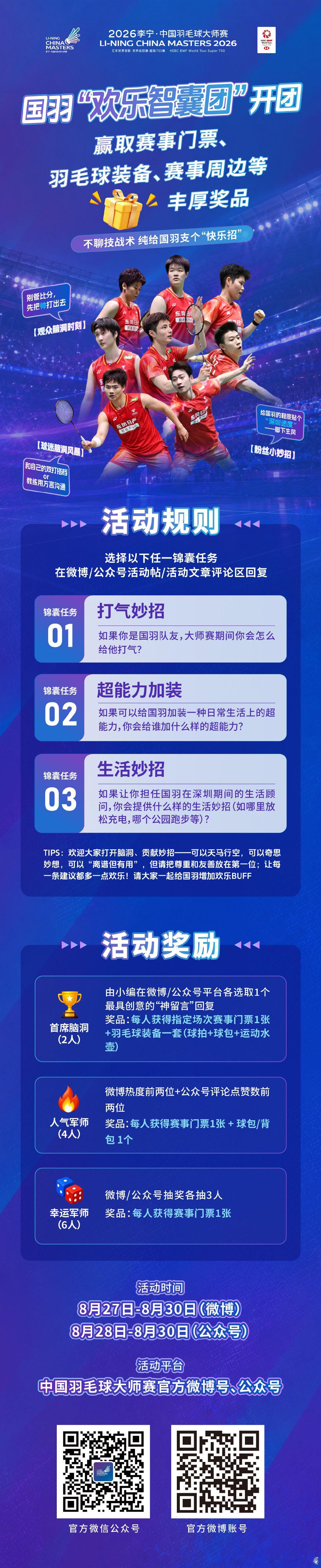 ️⃣天， 国羽“智囊团”集结！🫡 入团献策，大奖等你拿🎁  脑洞大...