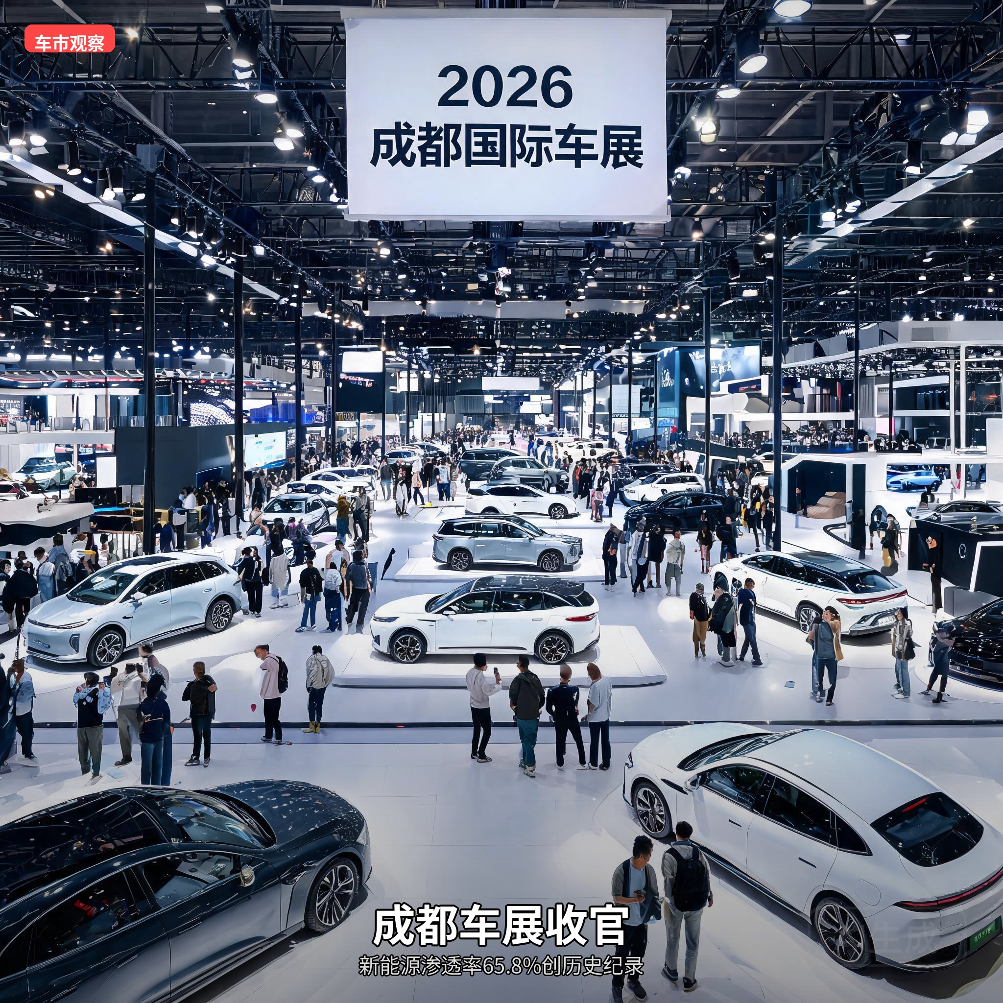 成都车展收官：新能源渗透率65.8%创历史纪录，车市冰火两重天

2026年成都国际车展今日正式收官。这届车展传递出的信号只有一个——冰火两重天。
乘联会最新数据显示，2026年8月国内新能源乘用车零售预计104万辆，渗透率有望达到65.8%，创历史最高纪录 。
但总量在跌。8月狭义乘用车零售约15