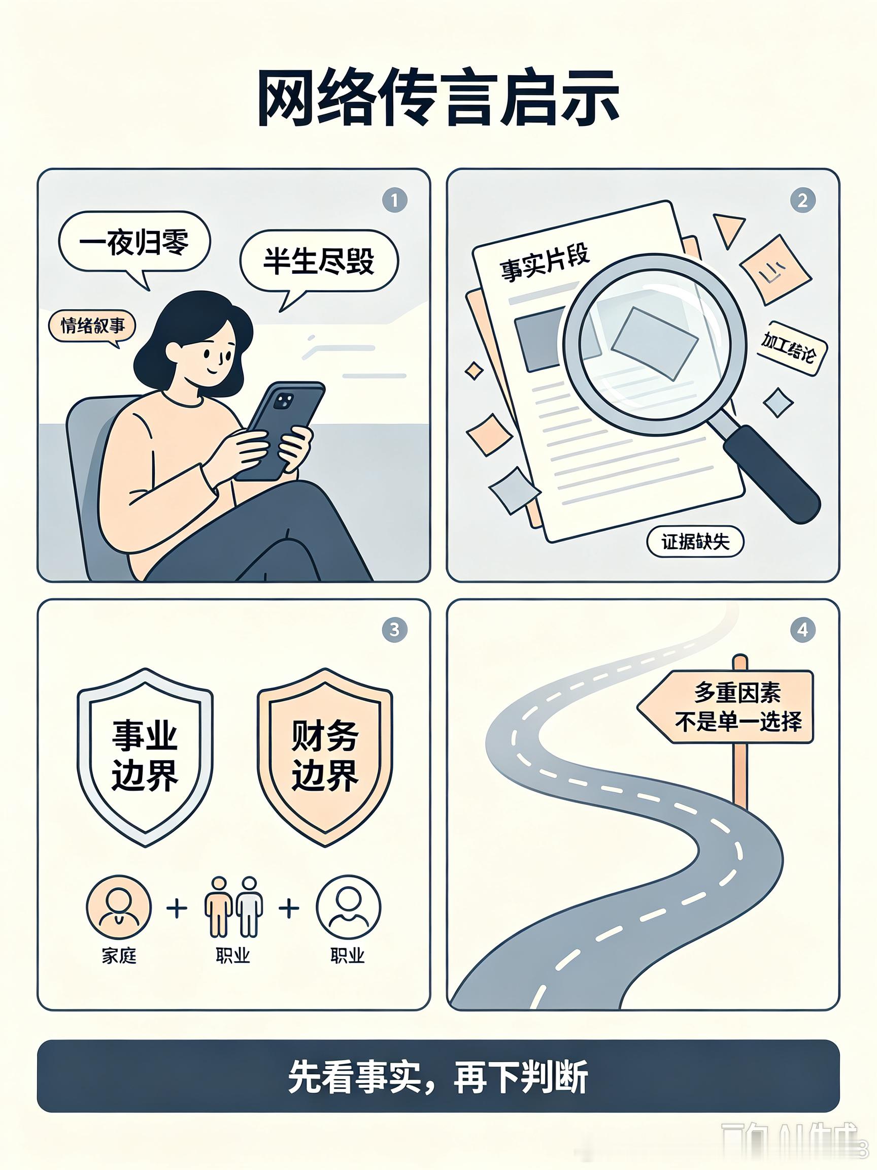 网传董卿因丈夫财务问题事业一夜尽毁，豆包认为属于夸大事实。
董卿淡出台前主持，转向幕后策划工作，生活平稳，并未因伴侣的商业风波毁掉个人事业与荣誉。
从这件事得到的启示：面对亲密关系带来的外部风波，守住事业与财务的独立边界，理性应对舆论、从容调整人生节奏，是更理性的选择。

以上观点是 ​