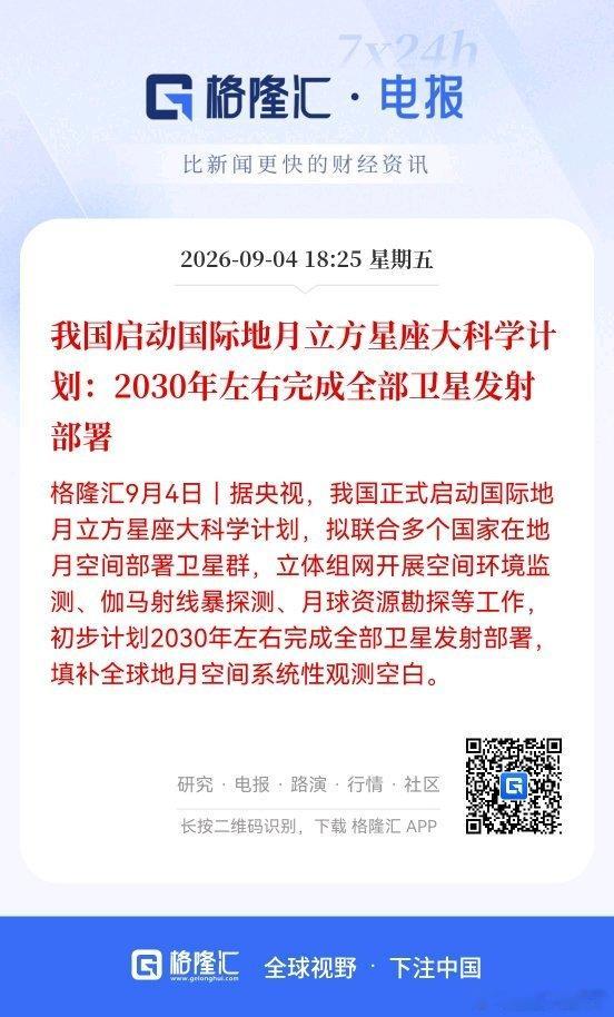 我国启动国际地月立方星座大科学计划：2030年左右完成全部卫星发射部署 ​