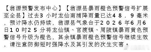 【翁源预警发布中心】【翁源县暴雨橙色预警信号扩展至全县】过去3小时龙仙...