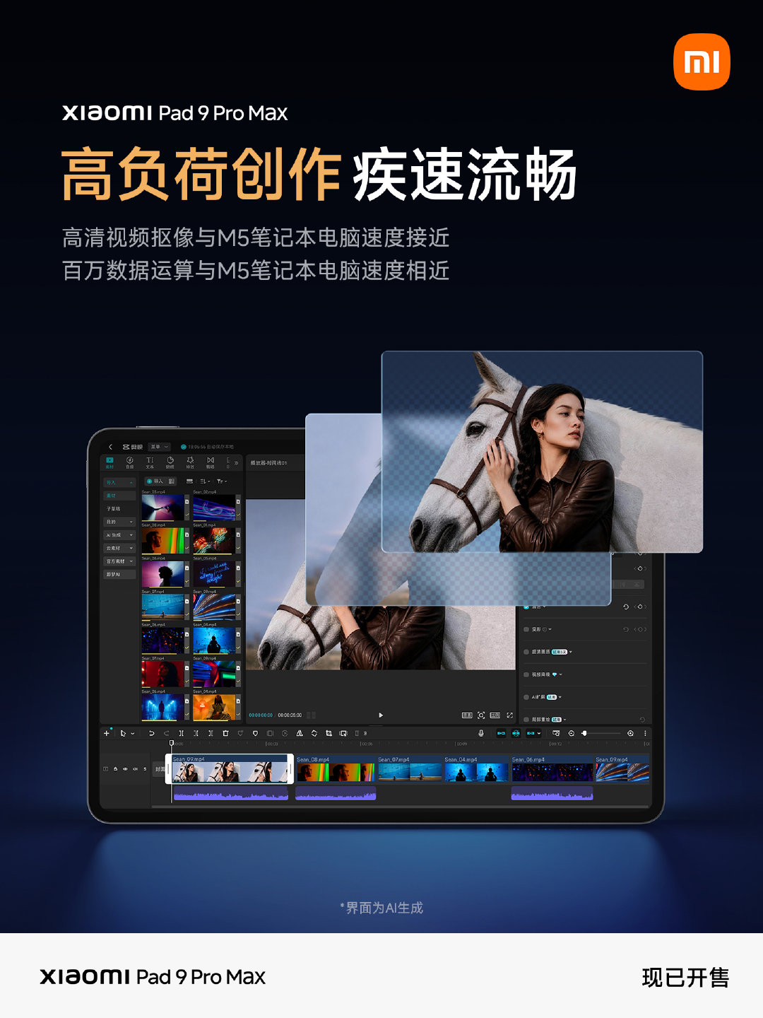 小米平板9 Pro Max ，桌面级旗舰性能
搭载玄戒O3 AI 旗舰处理器，整机跑分561万
高清视频后期AI抠图，处理速度飞快
支持大型游戏超分插帧，全程丝滑流畅
欢迎前往上手体验 ​