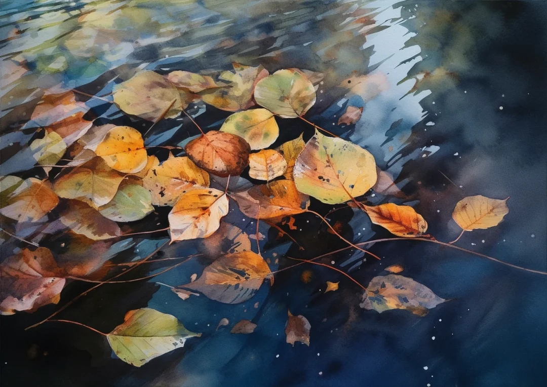 AI水彩 落叶