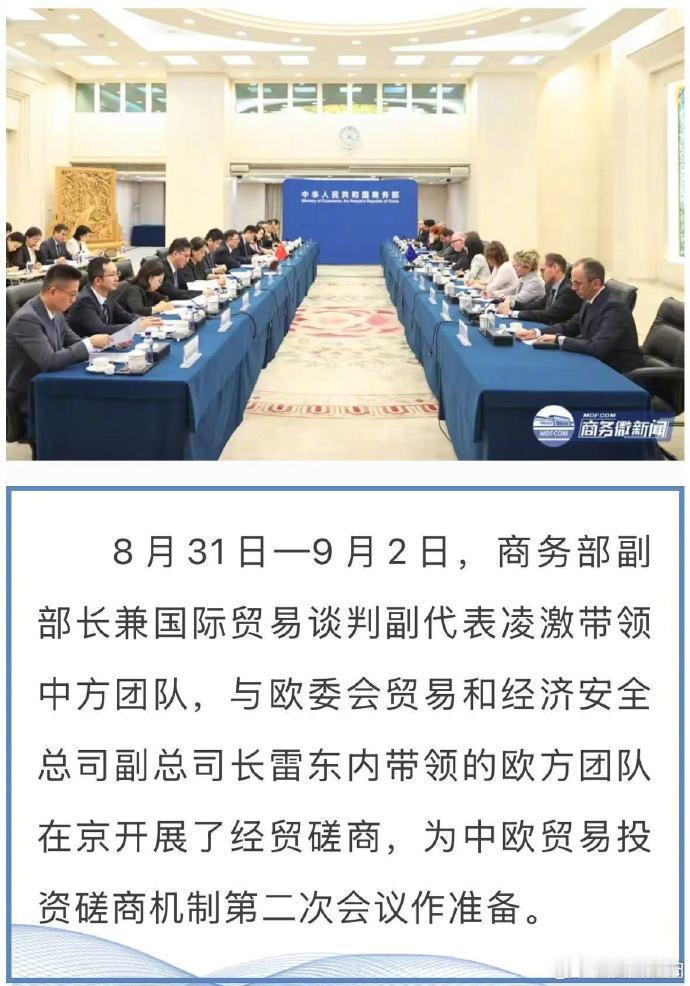 #商务聚焦#凌激副部长兼国际贸易谈判副代表与欧委会贸易和经济安全总司雷东内副总司长开展经贸磋商 详戳下图↓ ​​​（） ​