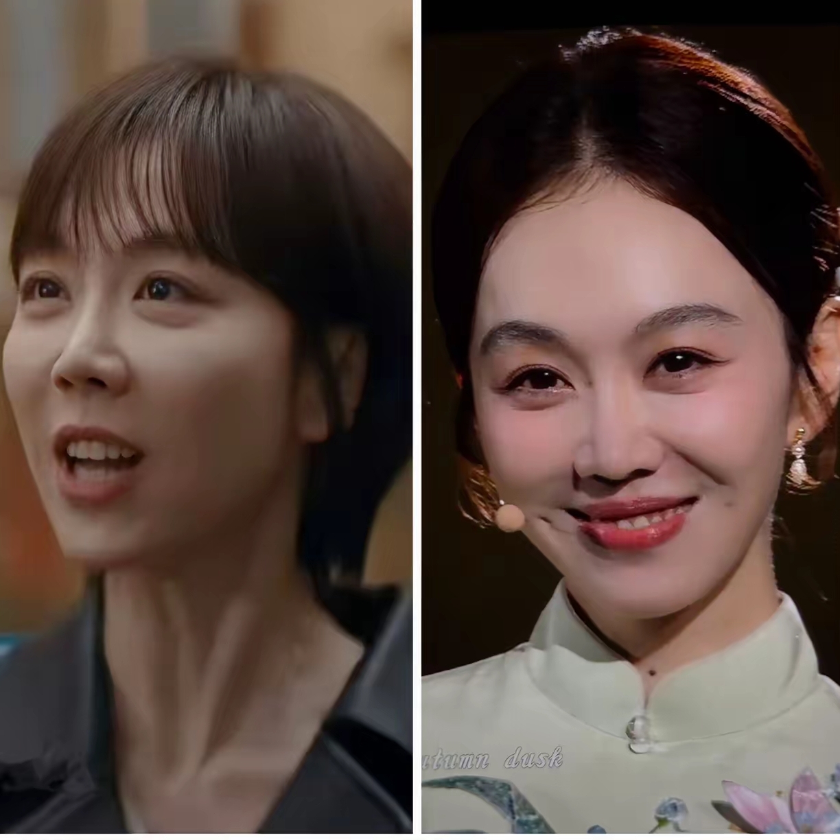 看完中秋晚会上的姜妍，
我直接看呆了。
真心希望剧组以后能好好琢磨她的妆造，别再固定把她局限在接地气的生活化角色里。

        平日里拍戏，她大多是短发淡妆，塑造烟火气满满的普通人，很自然，但也藏住了她独有的韵味。

       这次一袭浅绿刺绣旗袍亮相，舒展圆润的五官，自带从容温婉的东方