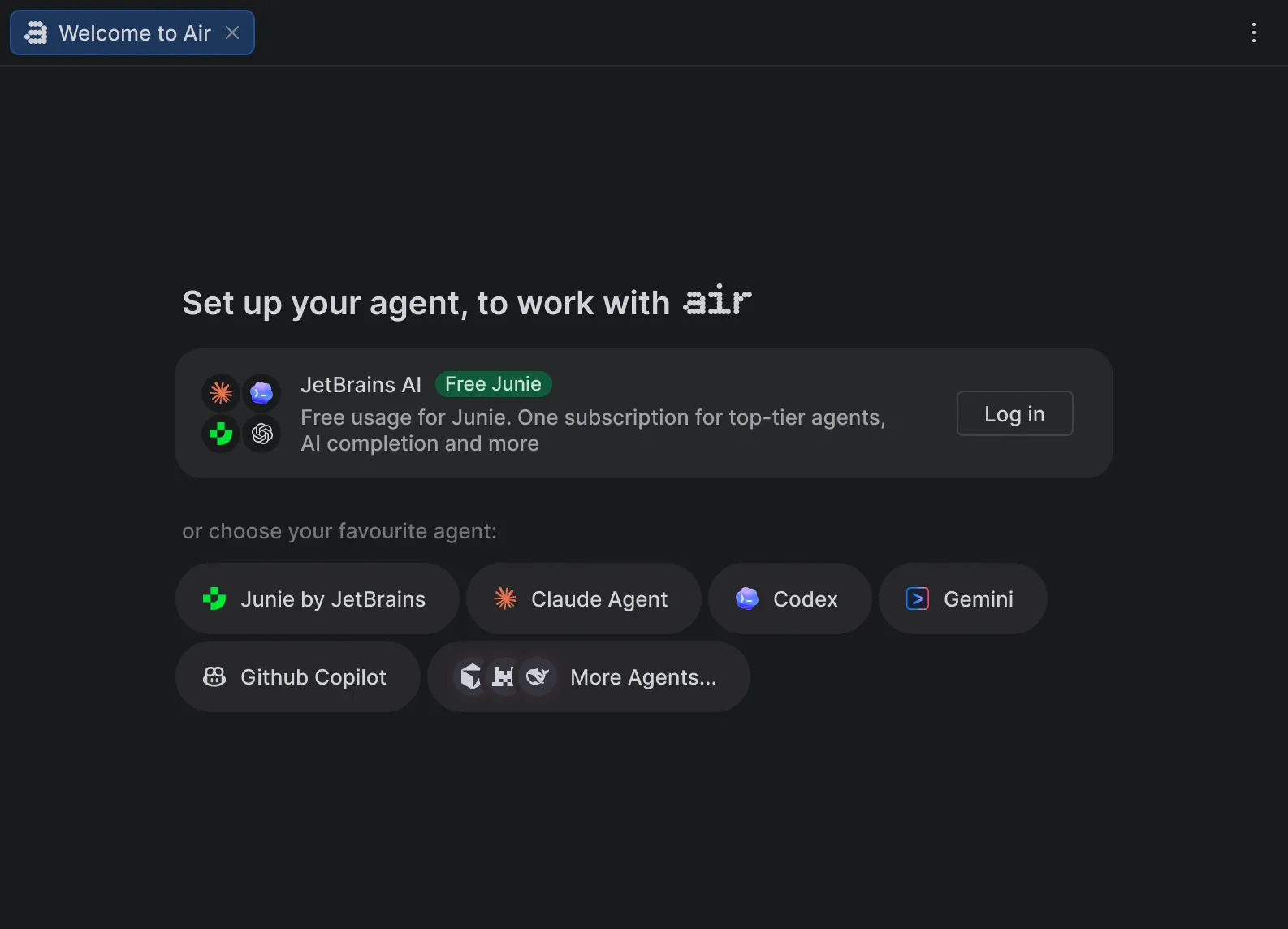 JetBrains 推出了一个新的的 AI 编程工具：JetBrains Air。

它是一个专门为 AI 编程 Agent 打造的开发环境（ADE）。

主要有以下几个功能：

1. 多 Agent 管理：支持 Codex、Claude Code、Gemini CLI、Junie、OpenCode 等，不用来回切换工具。

2. 并行开发：可以让不同 Agent 同时执行任务，通过 Git ​