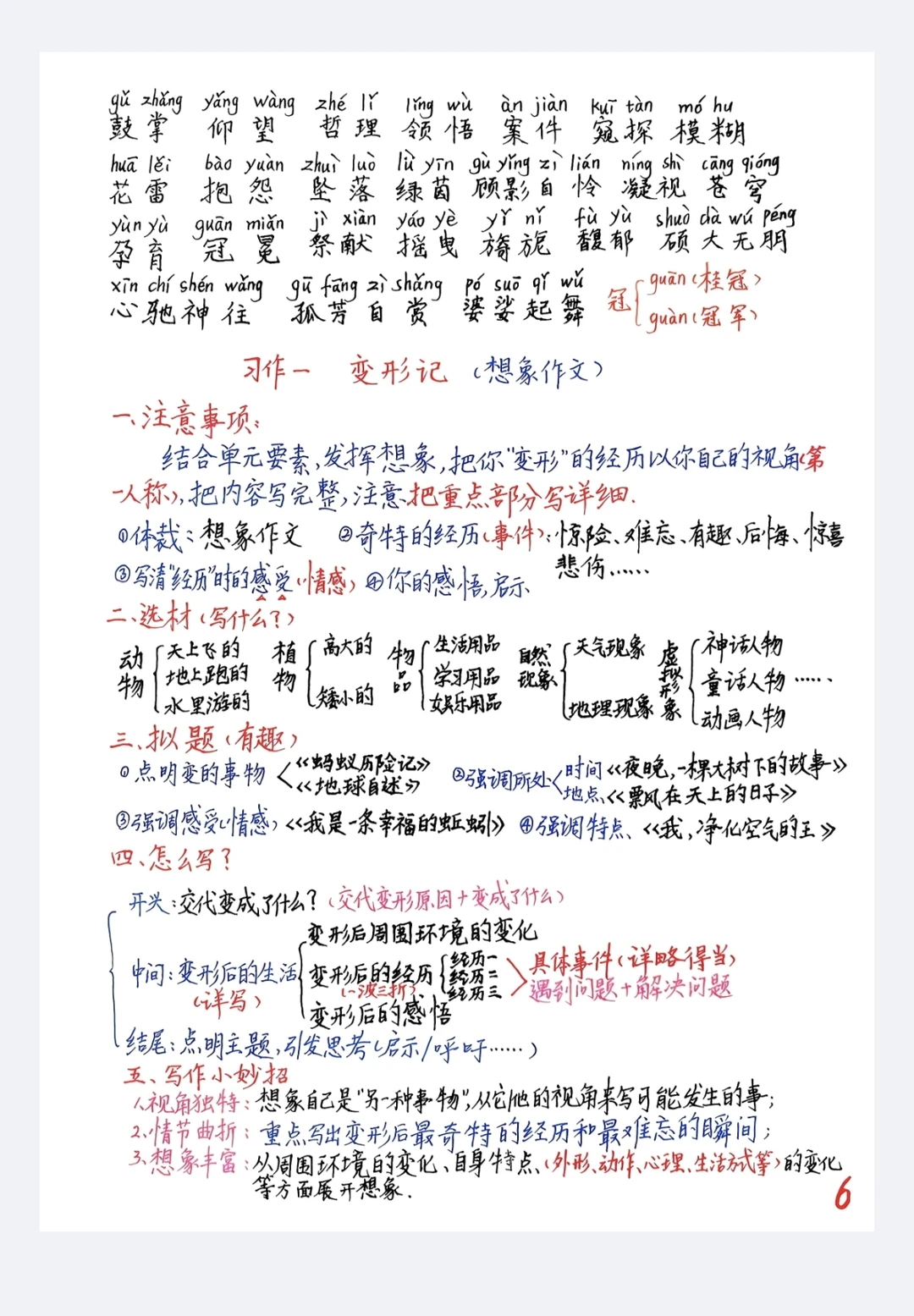 六上语文备课《习作一:变形记》