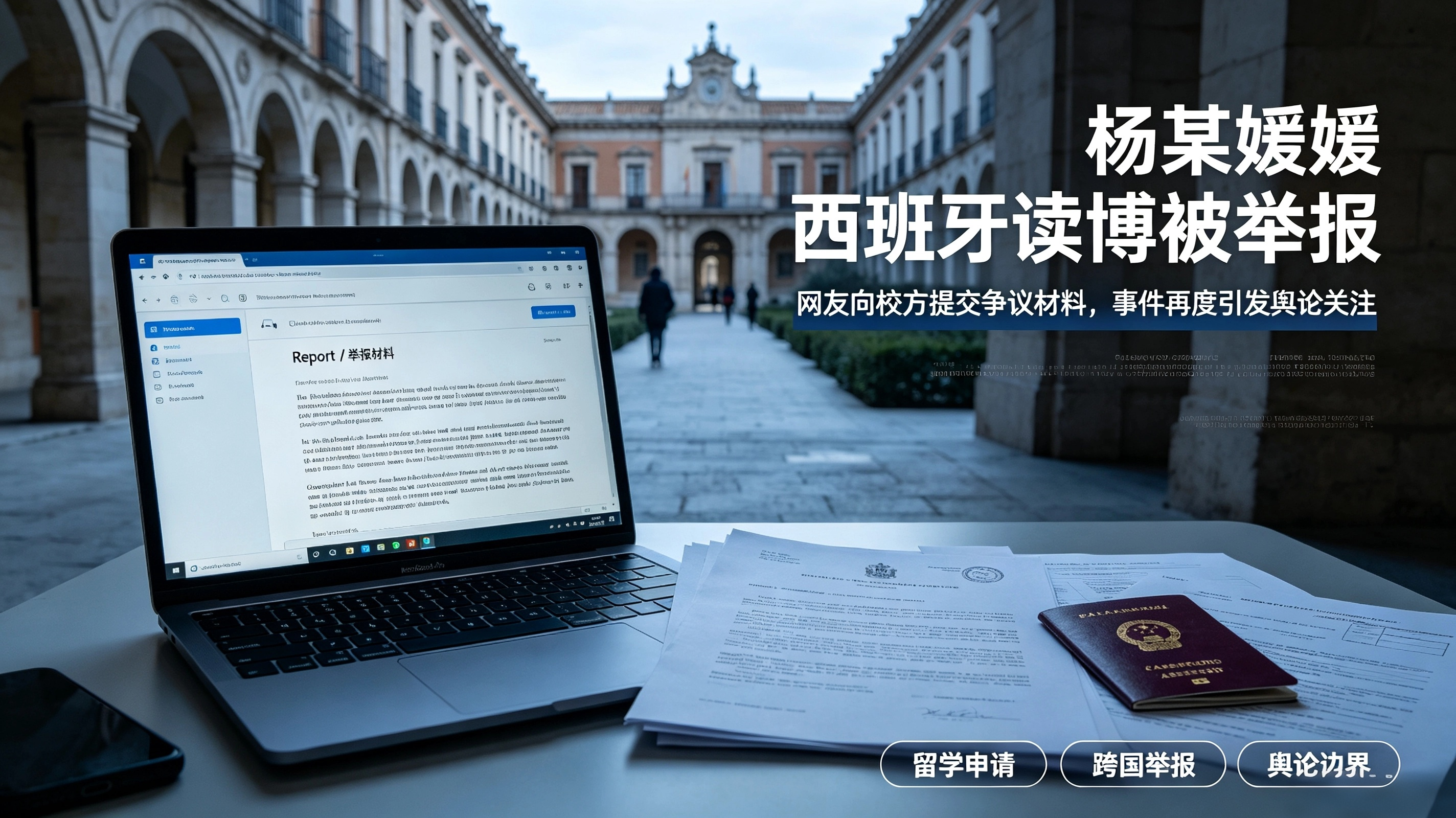 杨某媛赴西班牙求学被网友跨国举报，武大图书馆旧案再度引爆舆论
 
近日，曾经引发全网热议的武大图书馆事件当事人杨某媛，被网友发现出现在西班牙马德里卡洛斯三世大学奖学金候补名单，社交账号IP属地也显示在西班牙，消息迅速冲上热搜。
 
多年前，杨某媛指控学弟图书馆性骚扰，历经一审、二审，法院均驳回她全部