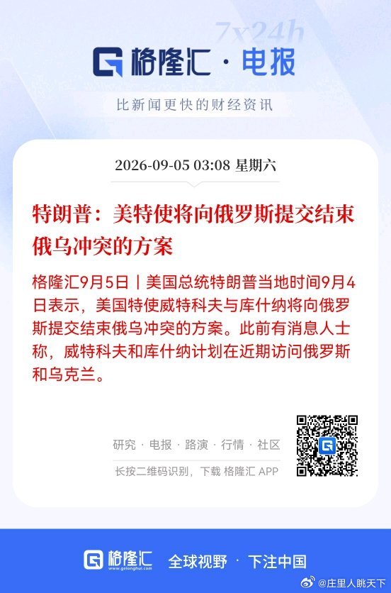 特朗普：美特使将向俄罗斯提交结束俄乌冲突的方案 ​