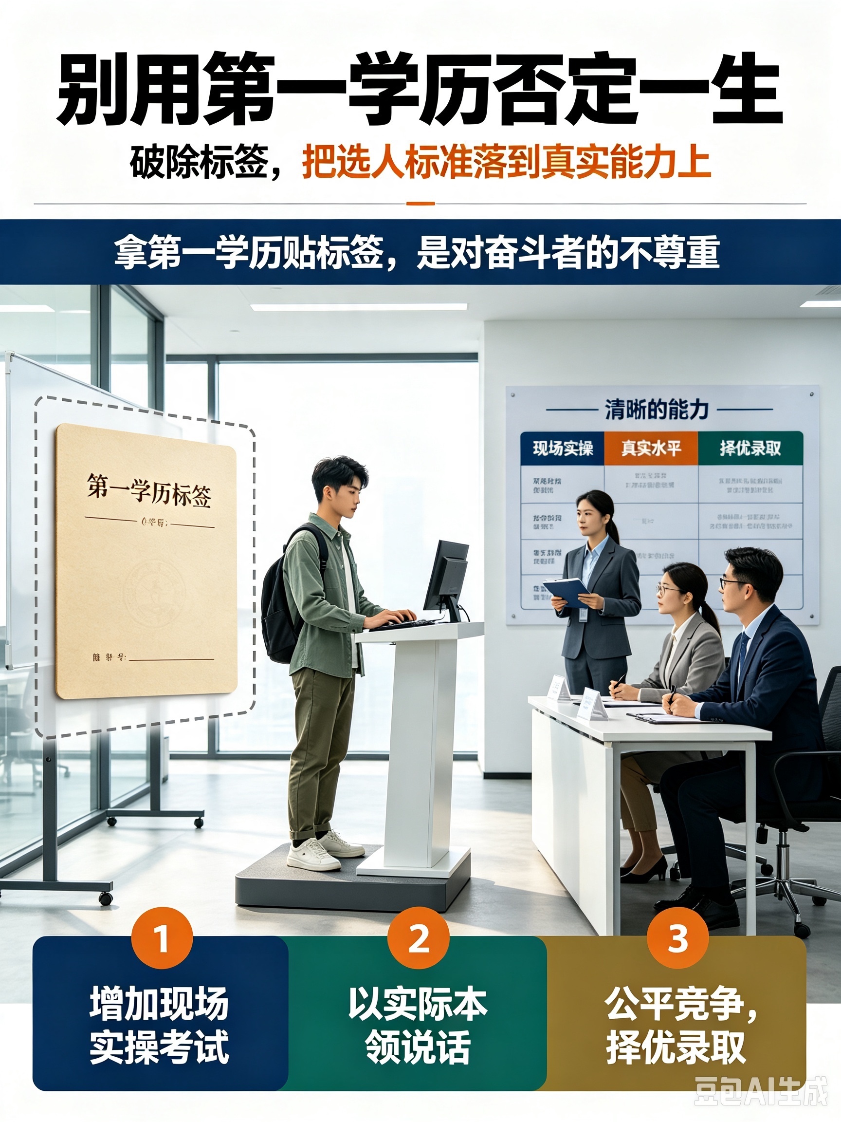 人民日报发声！别再拿第一学历评判年轻人！
  最近，一位硕士求职者入职遭拒，只因第一学历是专科！人民日报发表评论《用“第一学历”筛选人才，这是啥逻辑》。文章点明，第一学历属于生造的伪概念。用人单位不能死死盯住过去的起点，把年轻人后来所有的寒窗苦读全部归零。破除学历出身论，让奋斗真正有用，才是健康的人