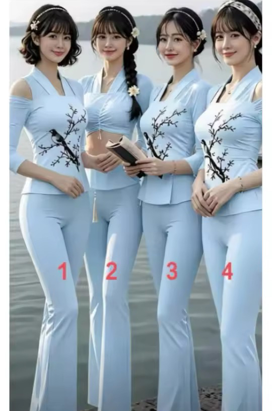 眼力大挑战！图里四位小姐姐，其中一位是AI机器人，普通人很难一眼分辨！
四人穿着同款浅蓝色国风套装站在水边，五官看着都很精致，细节里却藏着AI生成图的破绽。很多人反复放大图片仔细观察，还是拿不准谁才是假人。不少网友各有猜测，争论得热火朝天。
考验观察力的时候到了，仔细看看1、2、3、4号，你能找出哪