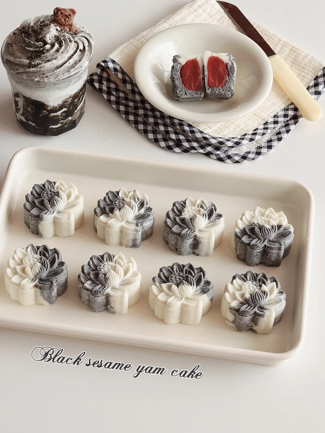 免烤箱中式糕点｜黑芝麻红酒馅山药糕✔️