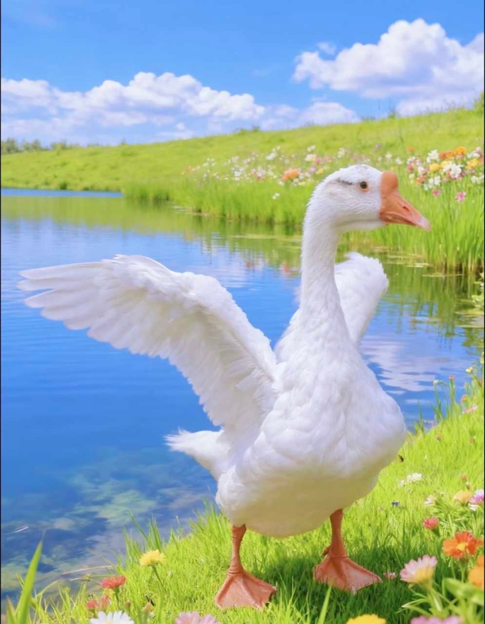 今天甲辰日，看到大白鹅，事事如意好运到，减少脂肪身材好！大白鹅秋冬囤脂肪，告诉大白鹅你要瘦多少斤，肉肉都给大白鹅！ ​​​