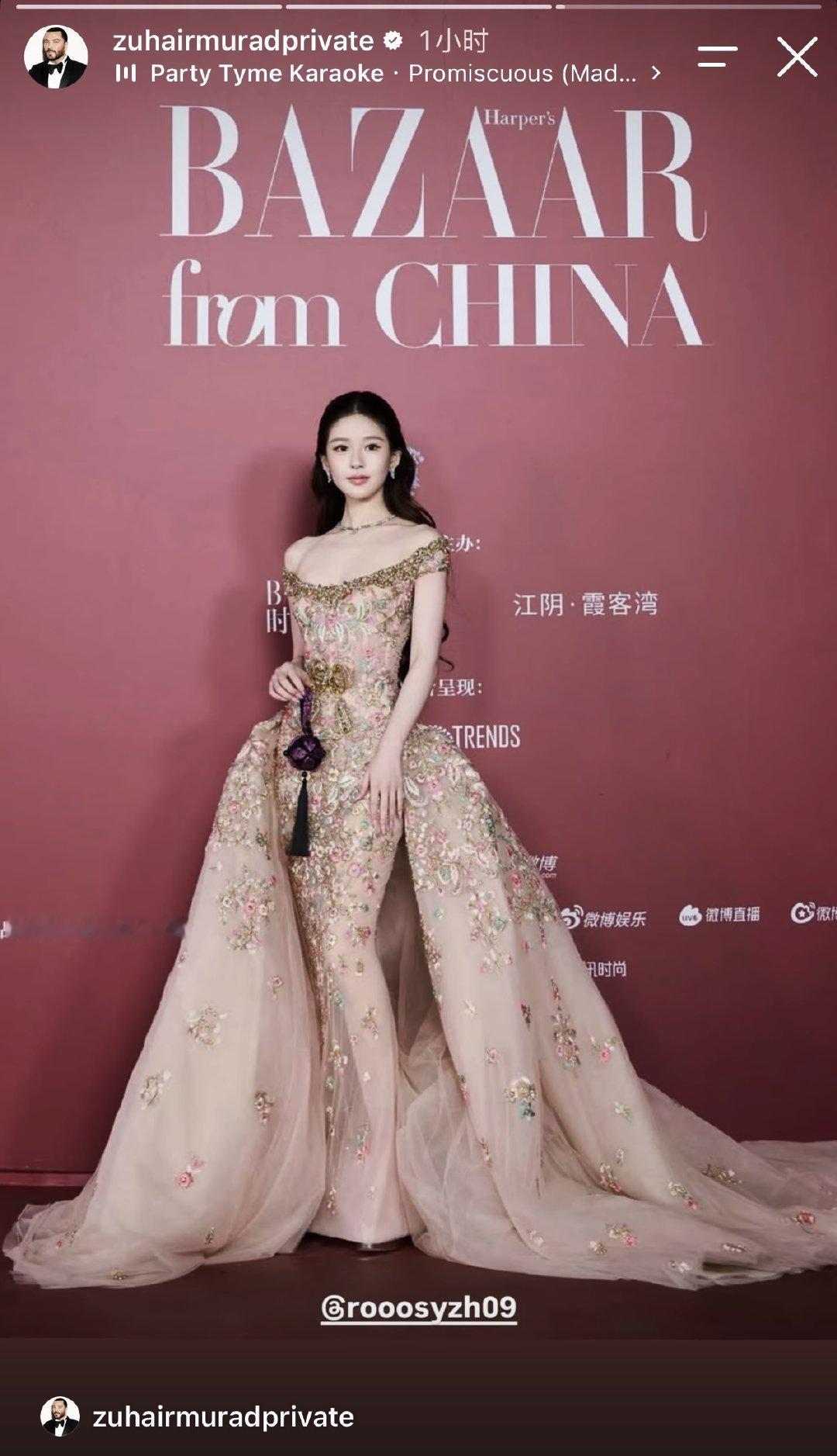 高定品牌Zuhair Murad创始人兼设计师认领赵露思芭莎上身的高定造型，并火速关注赵露思ins账号🔥

#赵露思# ​