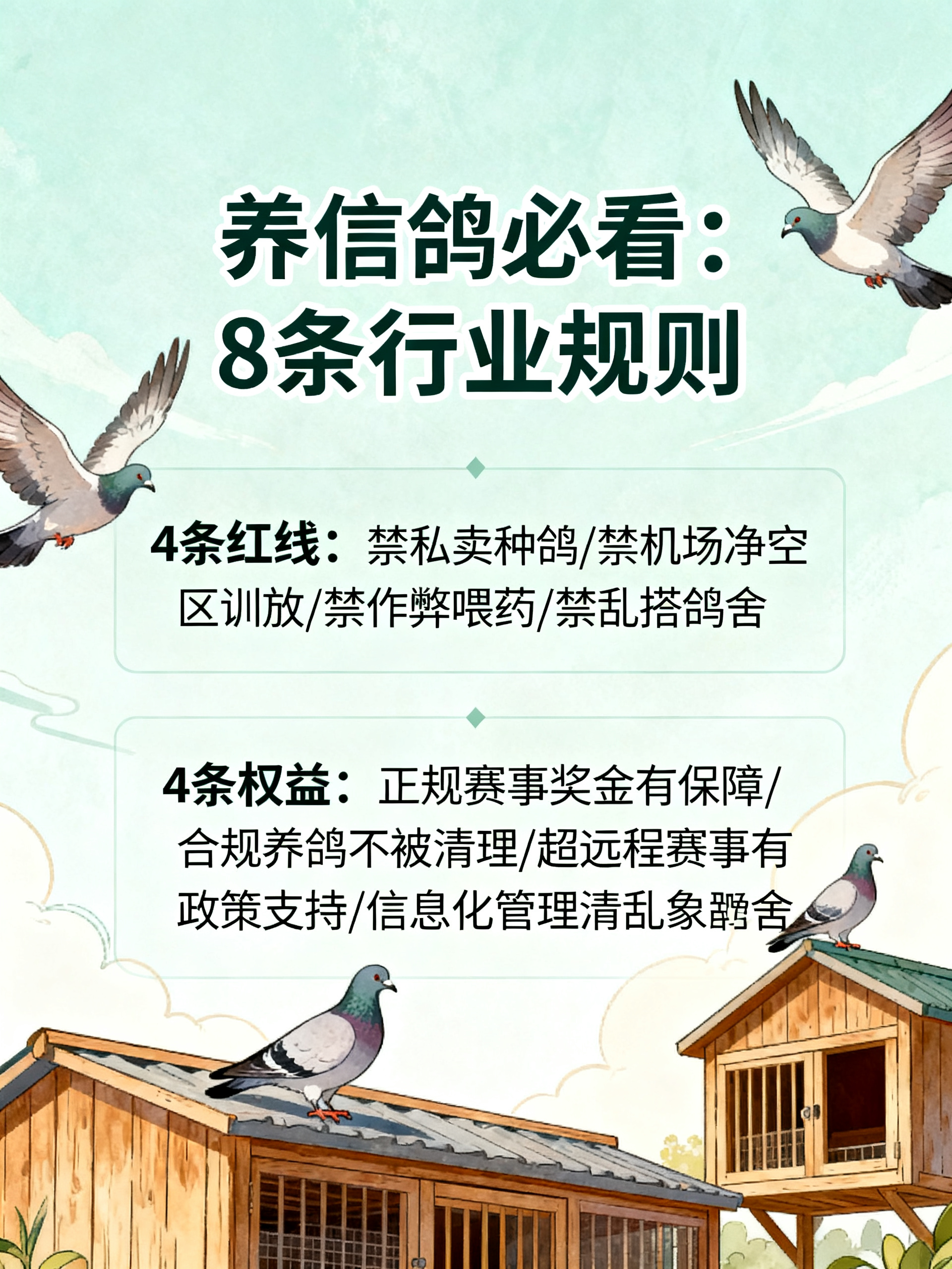 养信鸽的老鸽友注意了，这四条红线千万别碰
养信鸽打比赛的老哥们注意了！这8条行业