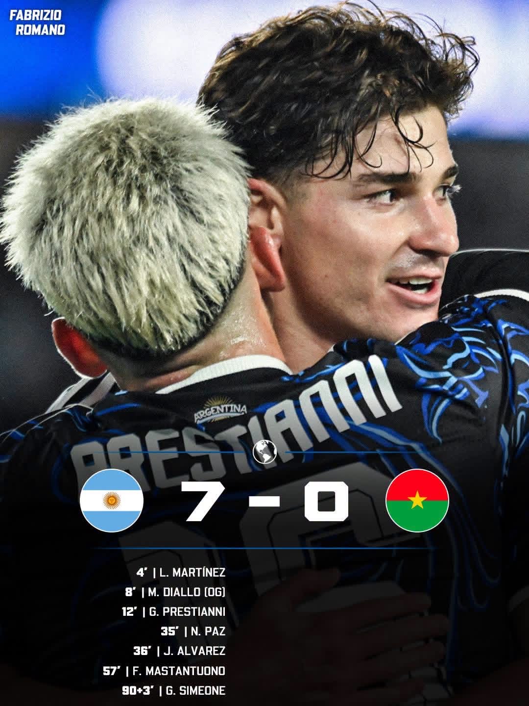 阿根廷蓄力备战未来 7️⃣🇦🇷
国家队在里奥·梅西告别赛前夕拿下胜利 🥺👋🏼
胡利安、劳塔罗、尼科、马斯图安托诺、朱利亚诺与普雷斯蒂安尼悉数登场 🍿
布基纳法索阵中被迫启用大量U23球员出战 🇧🇫
谁是你心中的本场最佳球员？🔝