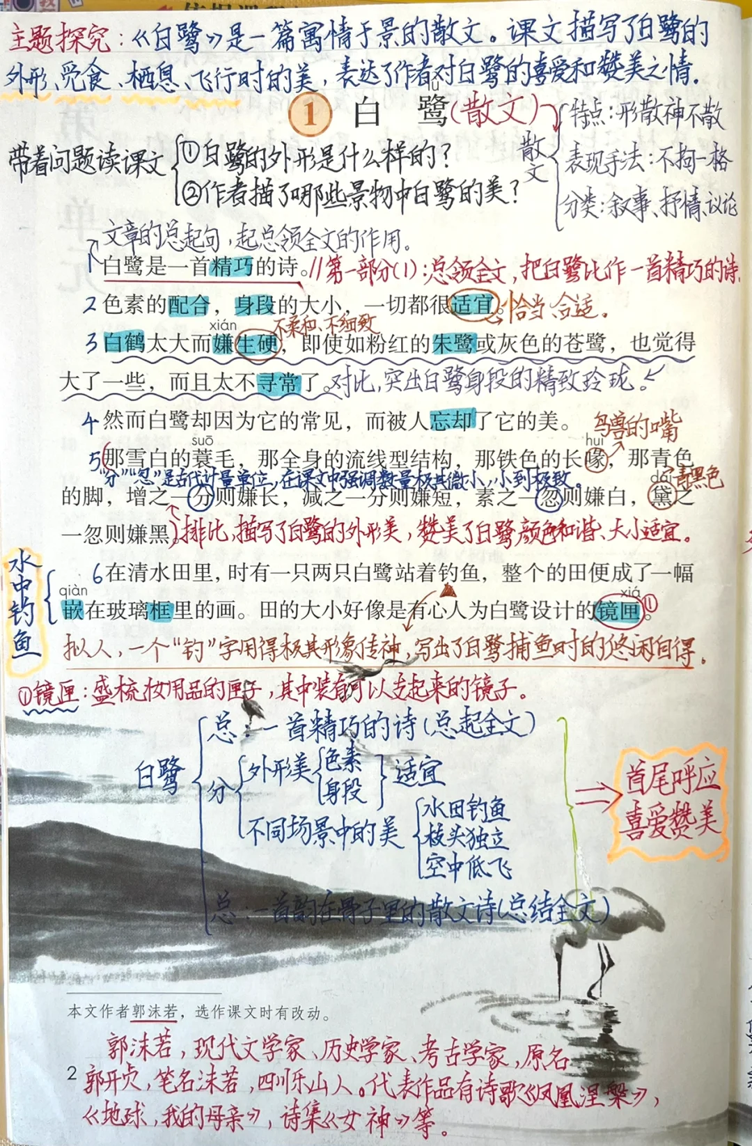 五年级上册语文第1课《白鹭》课堂笔记