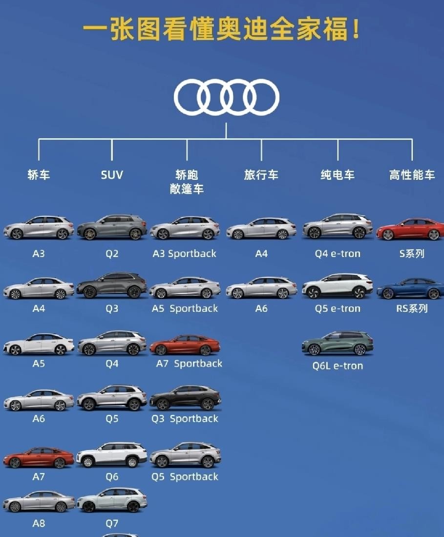 翻看奥迪这几年的成绩单，说实话挺唥的。2021年卖了70.1万辆，2022年掉到63.6万辆，2023年回一口血到69.8万辆，结果2024年又滑到65万辆，2025年官方定格在61.75万辆，同比再跌5%。车价一降再降，销量却没见起色，问题出在哪？新能源渗透率都过半了，问界、小米、极氪直接把豪华的