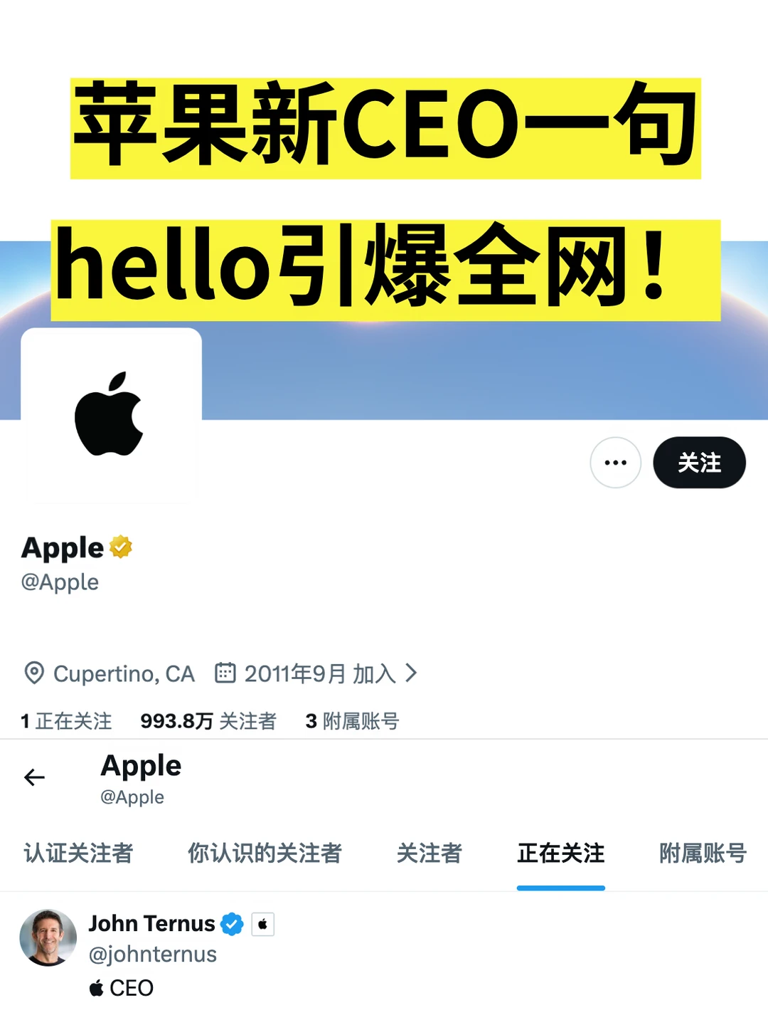 苹果新CEO，一句hello引爆全网！