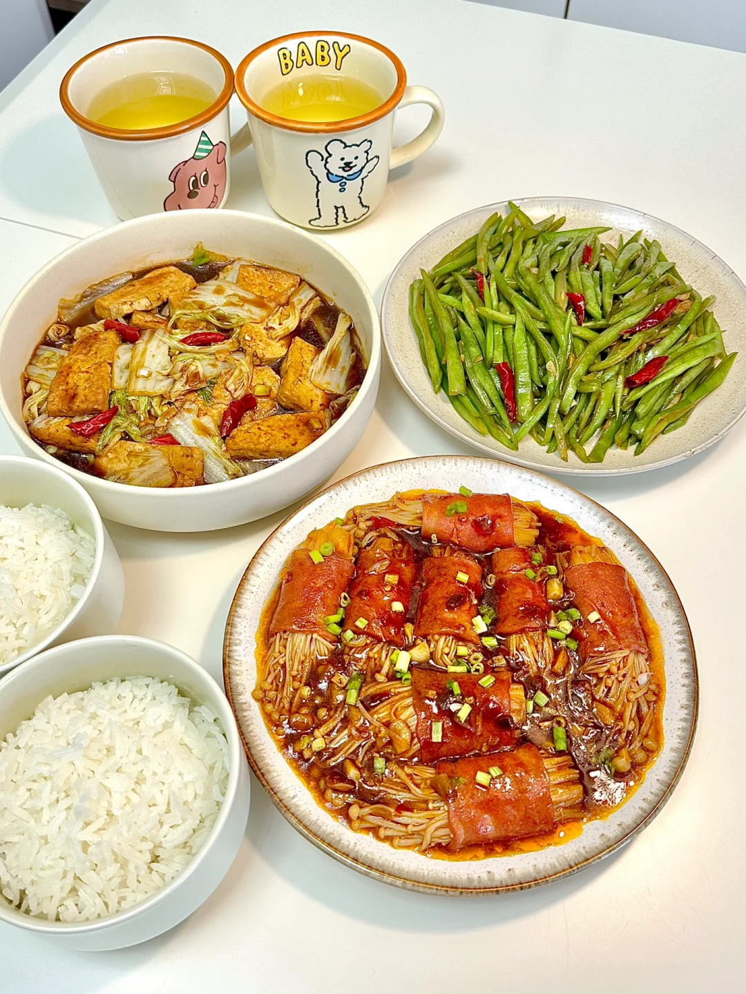 二人食｜白菜炖豆腐➕培根金针菇🥓超好吃✨