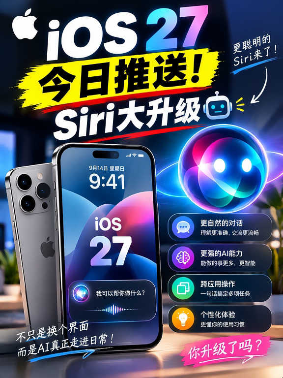 iOS 27今日推送！Siri大升级🤖
