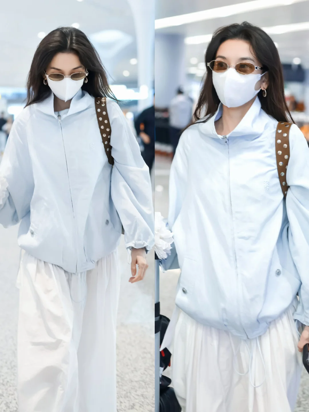 宋祖儿机场穿搭，这套配色好清爽呀