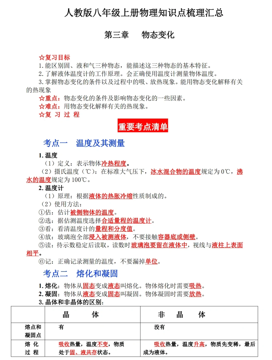 八年级上册物理，第三章知识点梳理汇总‼️