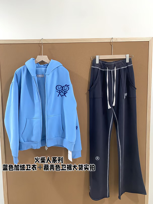 火柴人系列大货实拍～蓝色加绒卫衣好厚实！