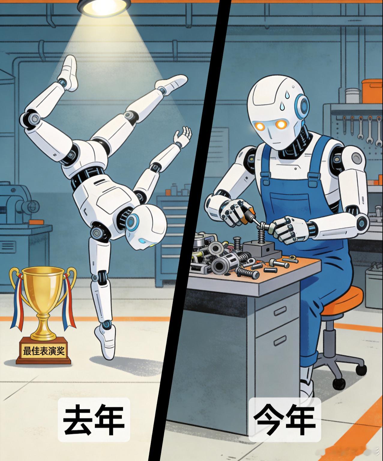今年WRC画风突变——两年前机器人翻跟头，观众排队拍照发圈；今年展台上机器人在拧螺丝、分拣、检测电控柜，观众问的全是"出错率高吗？"
数字也猛：上半年中国人形机器人出货超4万台，全球占比97%（人民日报8/25引《2026年人形机器人产业发展报告》）。
但宇树王兴兴敲完钟第二天就泼冷水：效率只有人 ​
