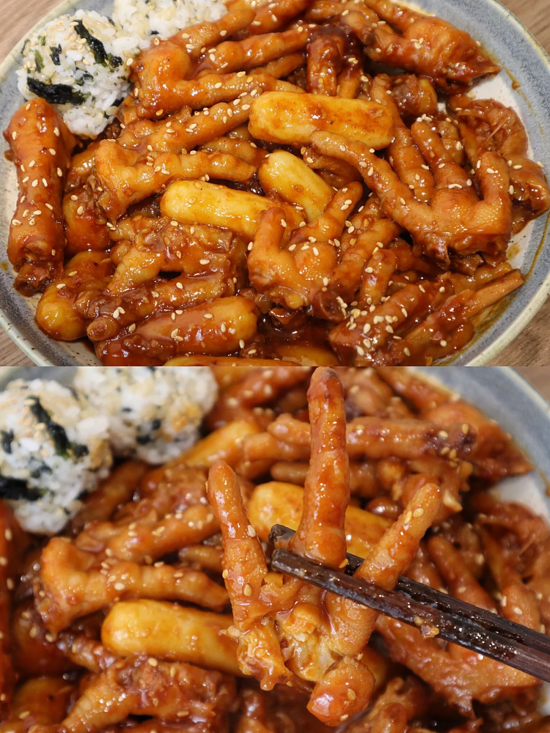 甜辣甜辣的韩式鸡爪‼️饭团沾汤汁绝了🔥