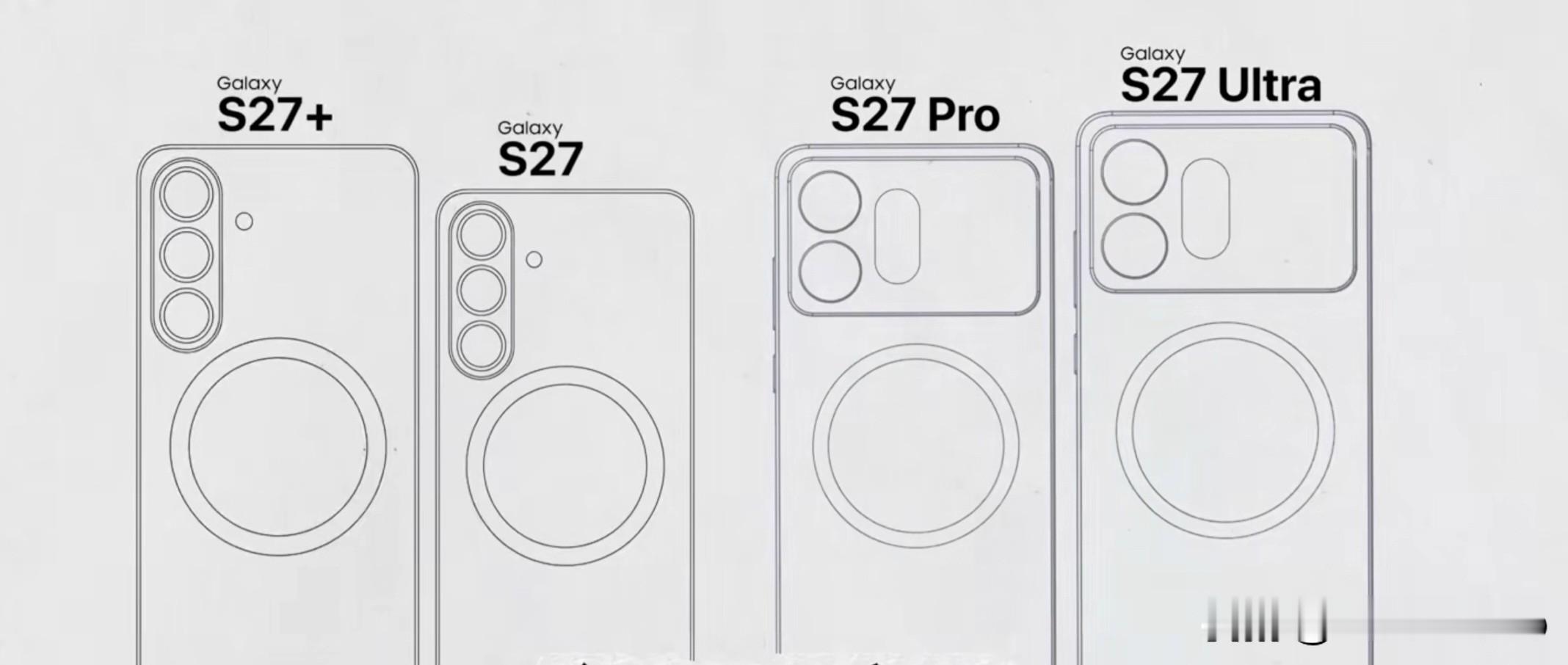 三星Galaxy S27全系
就是这样子了
Pro和Ultra采用同一后置Deco设计
标准和plus版后置模组设计一致
屏幕规格和前代一致6.9寸
其它硬体规格最值得期待是大电池跟进了
采用和Fold8系列一样的硅碳电池
其次是高通骁龙最新8EG6Pro芯片
跑分强到离谱
最后大部分网友都在嘲笑说