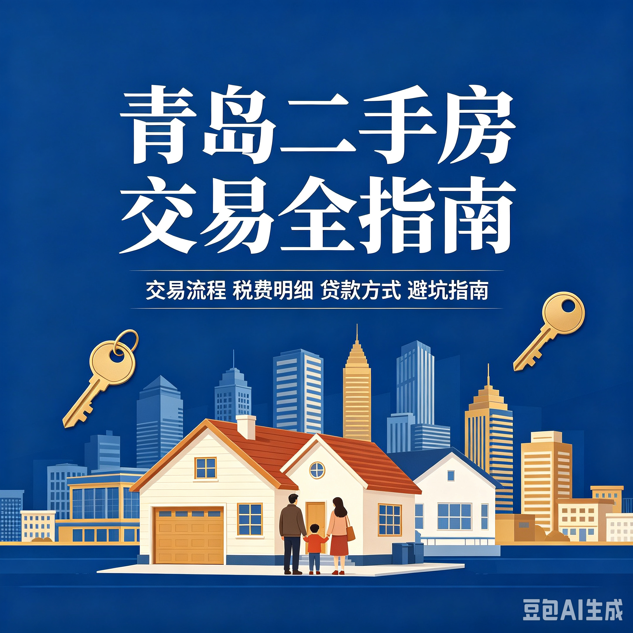 青岛二手房交易全指南：交易流程、税费明细、贷款、过户、避坑一文讲透
 
二手房交易是很多家庭买房的选择，但交易流程长、环节多、税费复杂，很多人不清楚完整流程、买卖双方各交什么费、贷款怎么办理、哪些坑要避开，要么多花冤枉钱，要么踩风险。本文结合青岛最新房产交易政策，梳理从选房到交房的全流程指南，帮你买