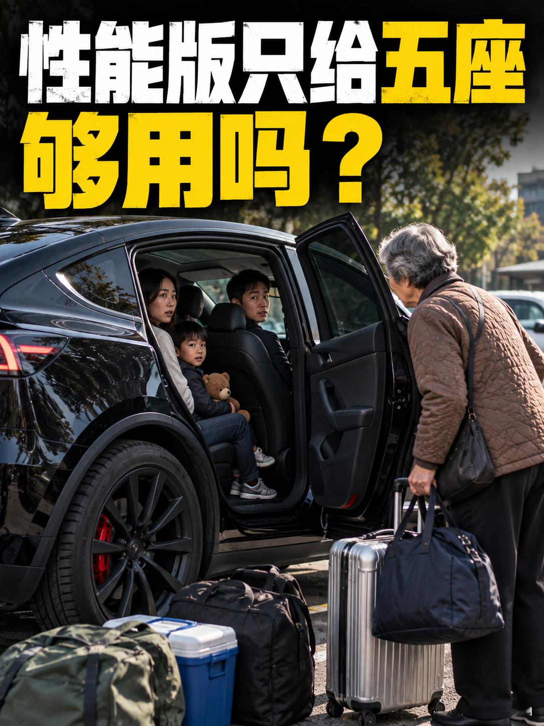 Model Y P只给五座，够用吗？
新款Model Y Performance是五座，旁边还有33.9万元的六座Model Y L。一个要3.5秒加速，一个能多坐一个人，家庭用户绕不开这道题。
同样三十多万，你留性能还是留第六个座位？【来自懂车帝车友圈】
