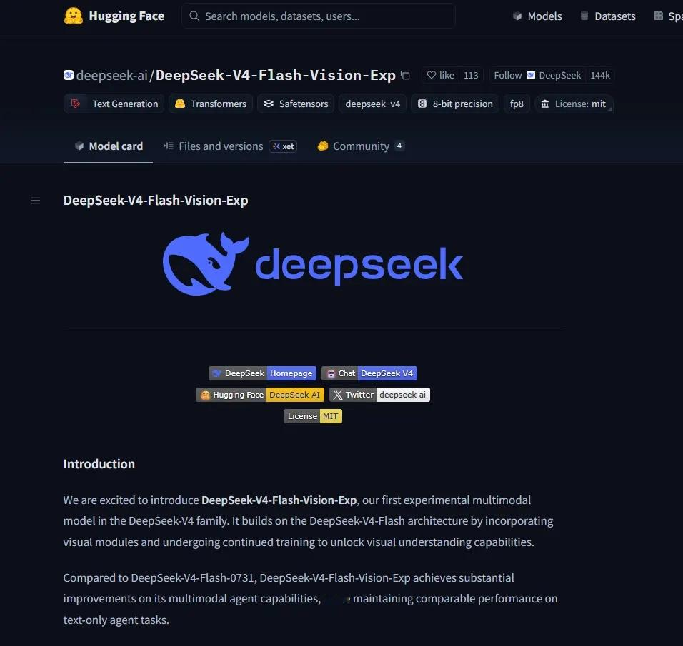 DeepSeek 把 V4 的第一个视觉模型开源了，多模态能力接近 Opus 4.8