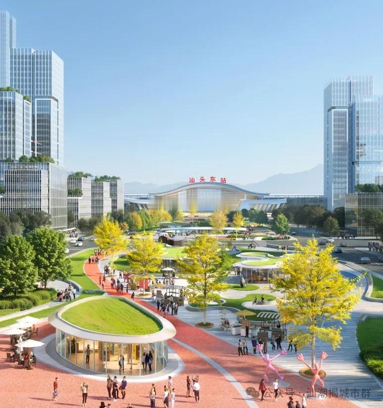大汕头湾区汕潮揭都市圈【汕头东站站场同步建，站房后实施】 汕头东站为漳汕高铁位于澄海区溪南镇的预留中间站，站场规模 2 台 4 线，按照招标工程安排，国铁主线将同步实施该站路基、轨道、站台主体、站台雨棚、天桥地道土建以及全套行车信号设备，列车停靠的硬件条件随主线一并建成，但候车站房大楼、站前广场及配套市政道路不属于国铁建设范围，由澄海地方政府单独立项后续开展建设，因此漳汕高铁主线通车初期该站暂不办理客运业务，待地方站房及配套工程建成验收后，即可直接开通客运，无需再对线路、信号开展大规模营业线改造。