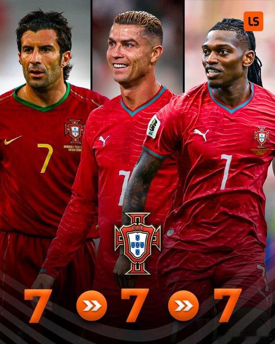 葡萄牙七号球员的新时代🇵🇹今晚莱奥追随罗纳尔多和菲戈的脚步，穿上葡萄牙标志性的7号球衣 c罗 ​​​